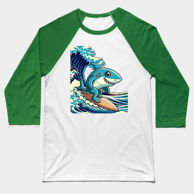 shark surfer Baseball T-Shirt by TimeWarpWildlife